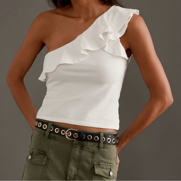 Maeve One-Shoulder Ruffled White Top Size Petite Small - Picture 1 of 7